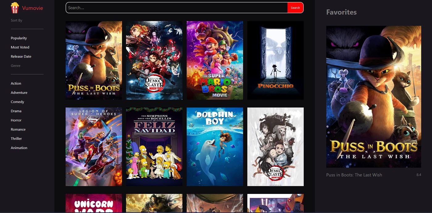 Movie Finder showing search results from TMDB